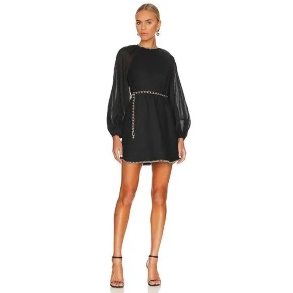 Zimmermann Rouleau Chain Mini Dress in Black USA 2 Womens Linen - Picture 3 of 3
